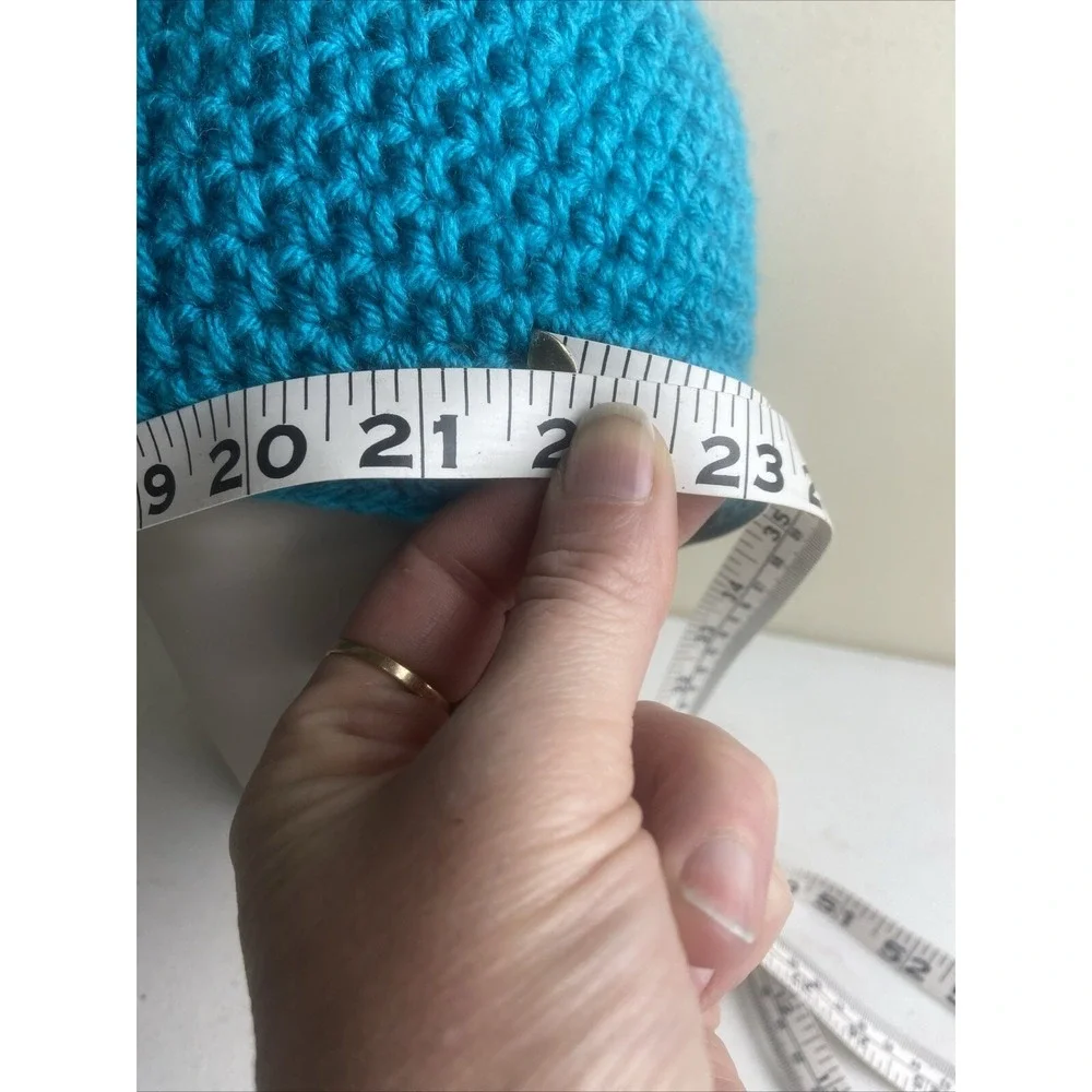 CROCHET Beanie Hat Teal Blue Handmade Flower Cap‎ Cottagecore Youth O/S